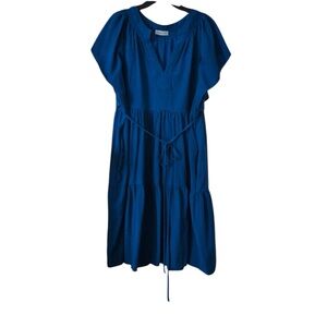 Calvin Klein Cobalt Blue Tiered Tie-Waist Midi Dress